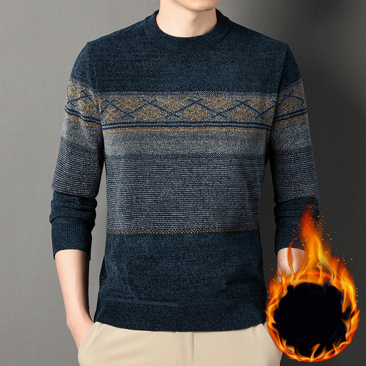 Pull matelassé en velours chenille pour homme d'âge mûr, épais et chaud, jacquard