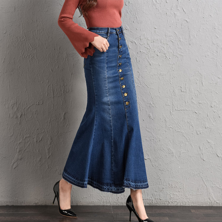Button-Up Denim Mermaid Skirt