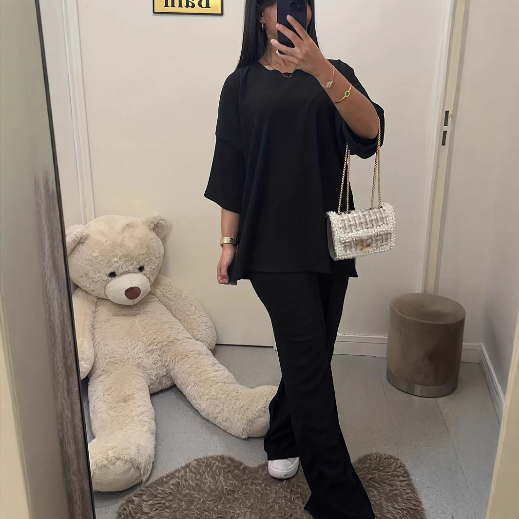 Women's Large Size Casual Suit with Top & Pants in Multiple Colors