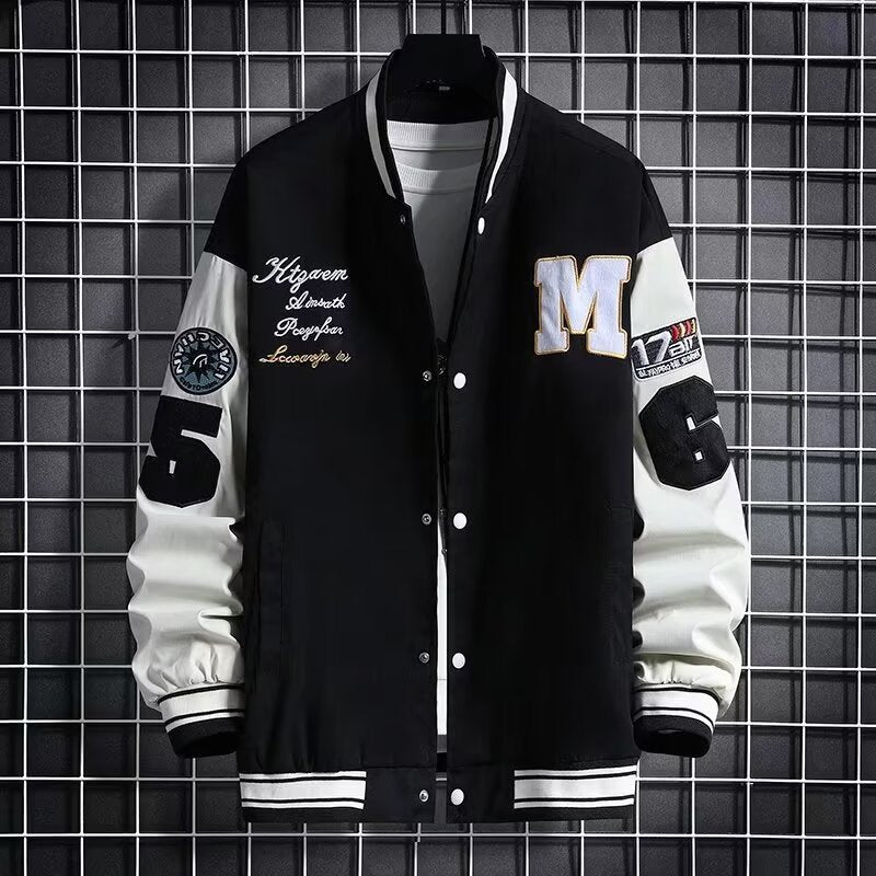Veste de baseball ample noire et blanc crème en fibre de polyester