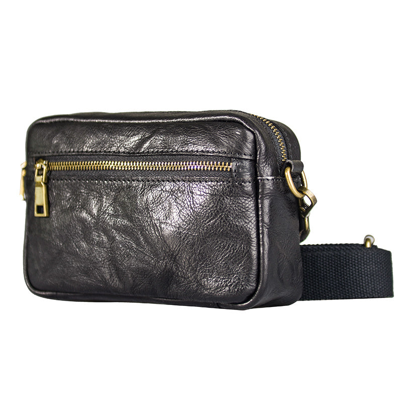 Handmade Genuine Leather Crossbody Bag for Young Men, 20x15x6cm, Yellow/Black/Coffee