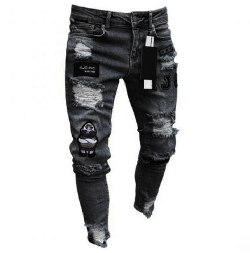 Knee Hole Zipper Pants with Cotton Fabric