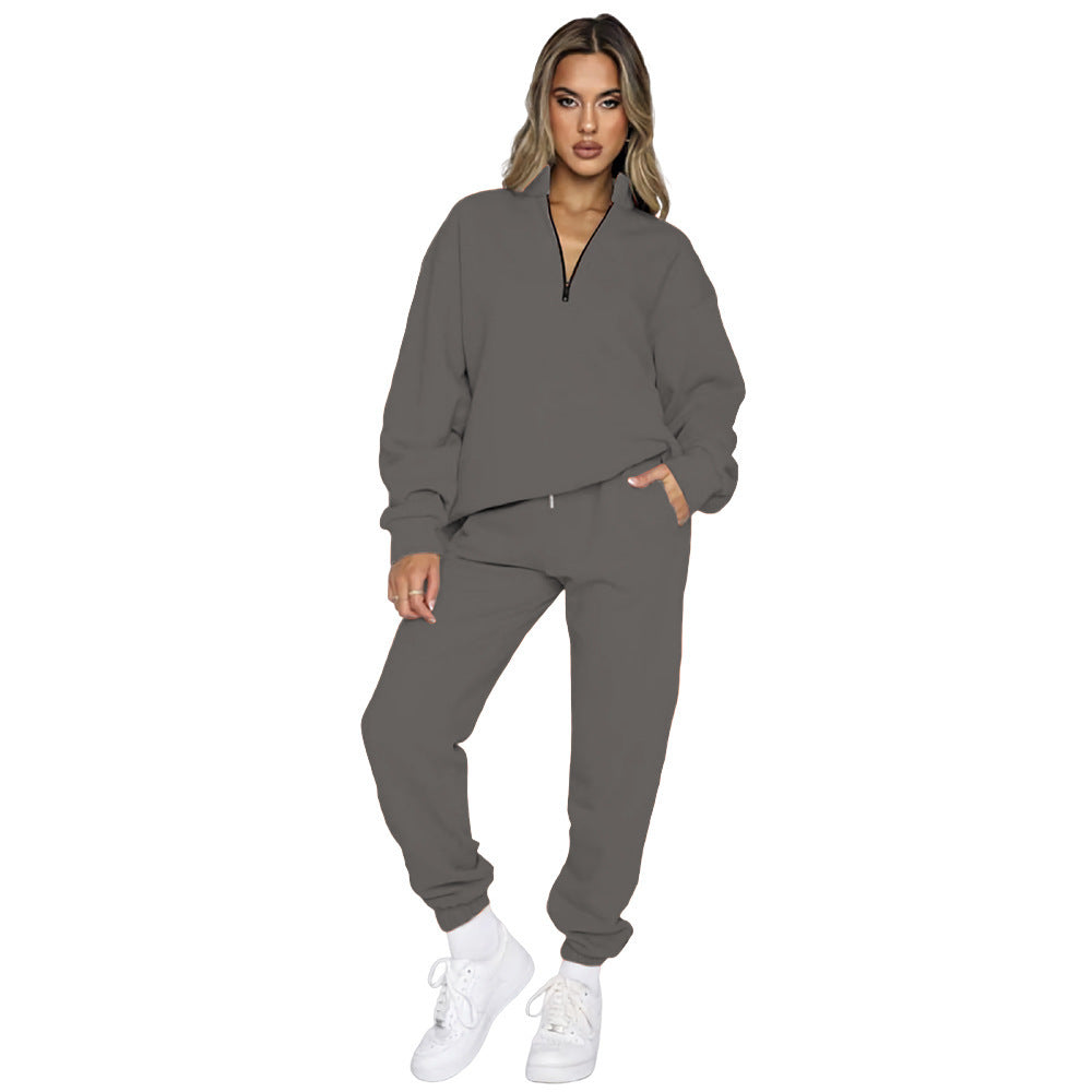 Women's Zipper Pullover Long Sleeve Sweater Two-Piece Set