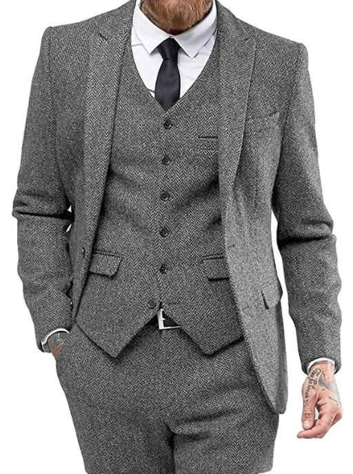 Costume trois pièces pour homme en mélange de viscose à col plat