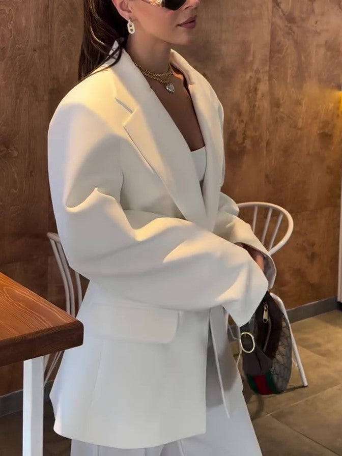 Elegant Solid Color Loose Polyester Blazer
