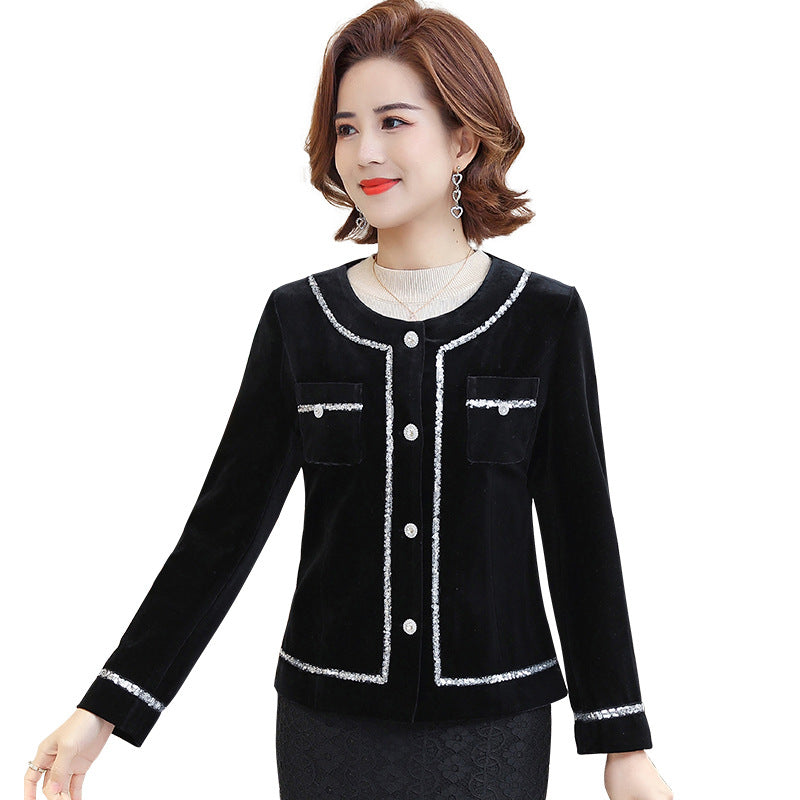 Women's Velvet Cardigan Coat in Black, Sizes XL-5XL