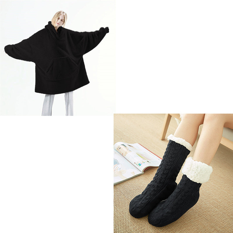 Hooded Sweatshirt Hoodie with Large Pocket, Double-Sided Velvet, One Size