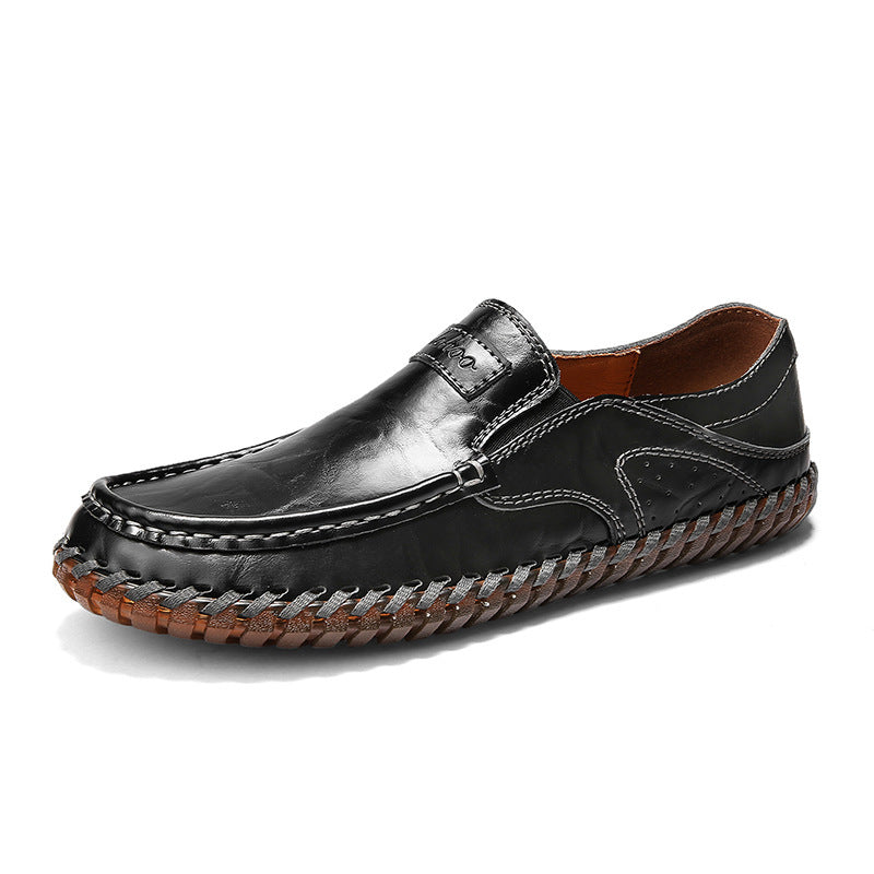 Chaussures décontractées pour homme en cuir véritable souple faites à la main avec surpiqûres