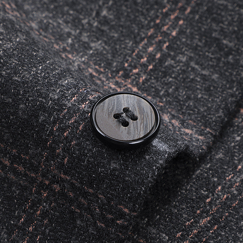Slim Fit Plaid Suit with Two-Button Closure