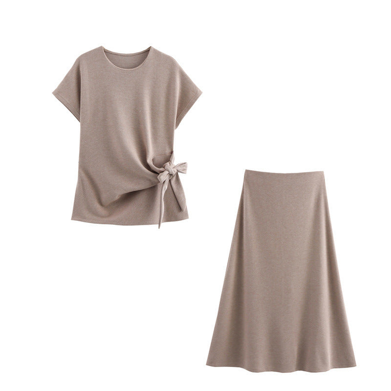 Ensemble haut et jupe mi-longue à détails noués pour femme