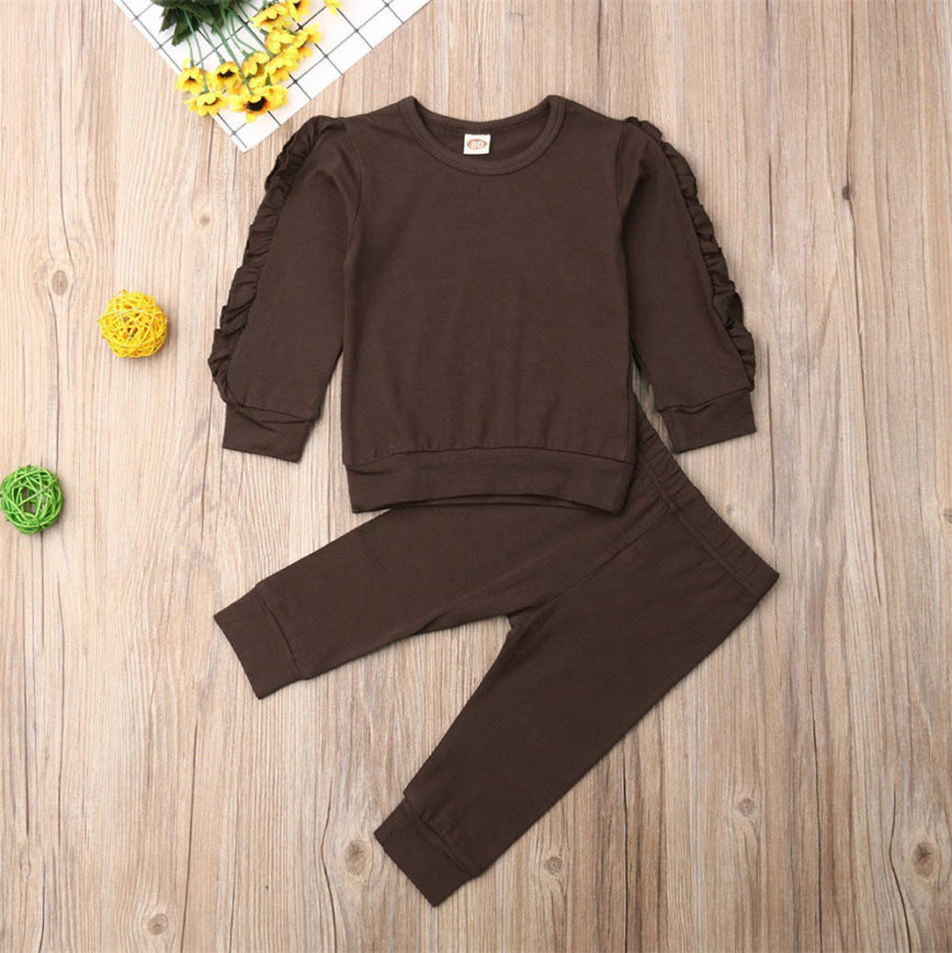 Ensemble 2 pièces sweat-shirt à manches longues à volants et pantalon pour nouveau-nées