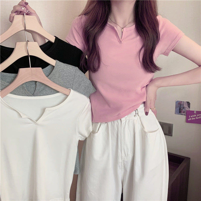 Women's Slim Fit Midriff-Baring Short Sleeve T-Shirt in Milk Silk