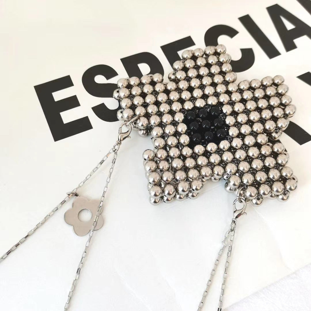 Heavy Industry Beaded Lipstick PU Messenger Bag with Magnetic Buckle