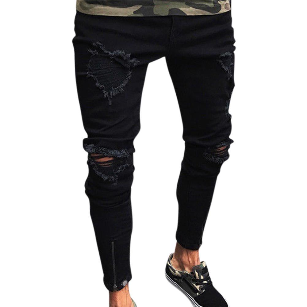 Men's Low Waist Pencil Pants Jeans Long Basic Broken Clothes