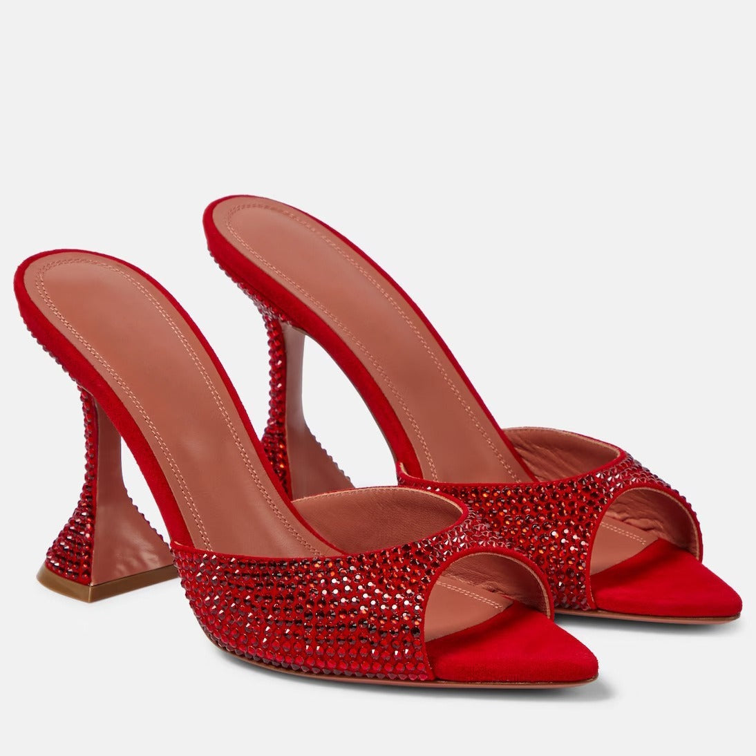 Escarpins à bout ouvert et strass en satin à talons hauts