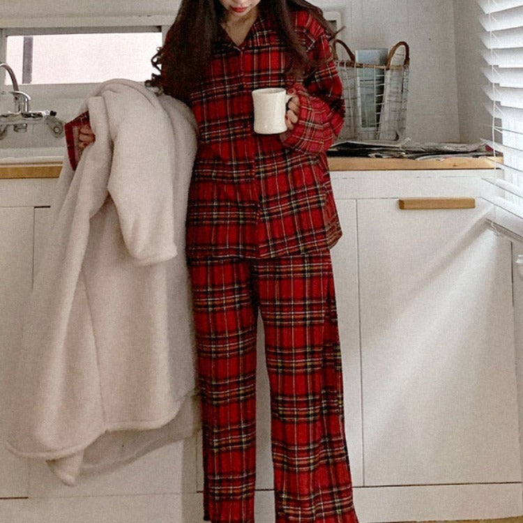 Women's Lazy Plaid Pajamas Homewear Suit