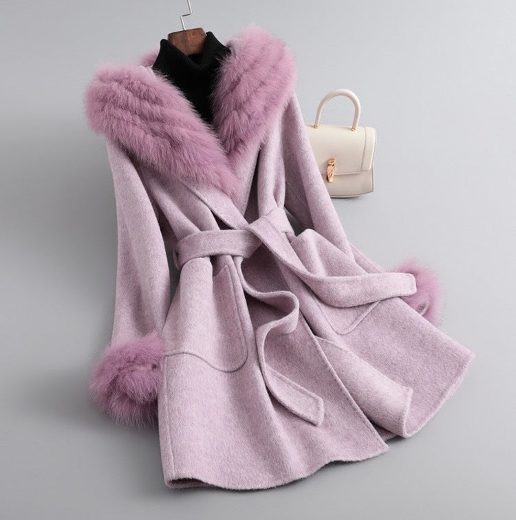 Women's Autumn Winter Sheepskin Woolen Slim Fit Coat