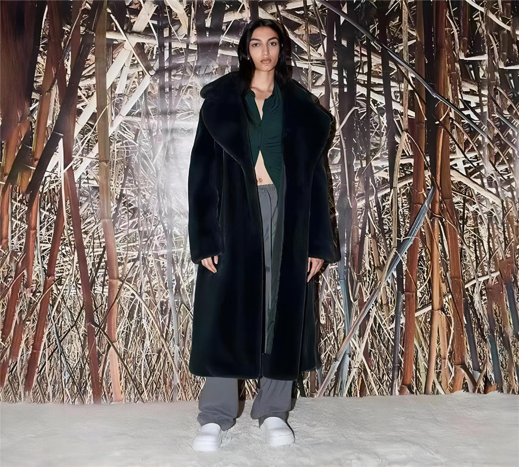Thickened Long Plush Artificial Fur Cotton Coat Trench