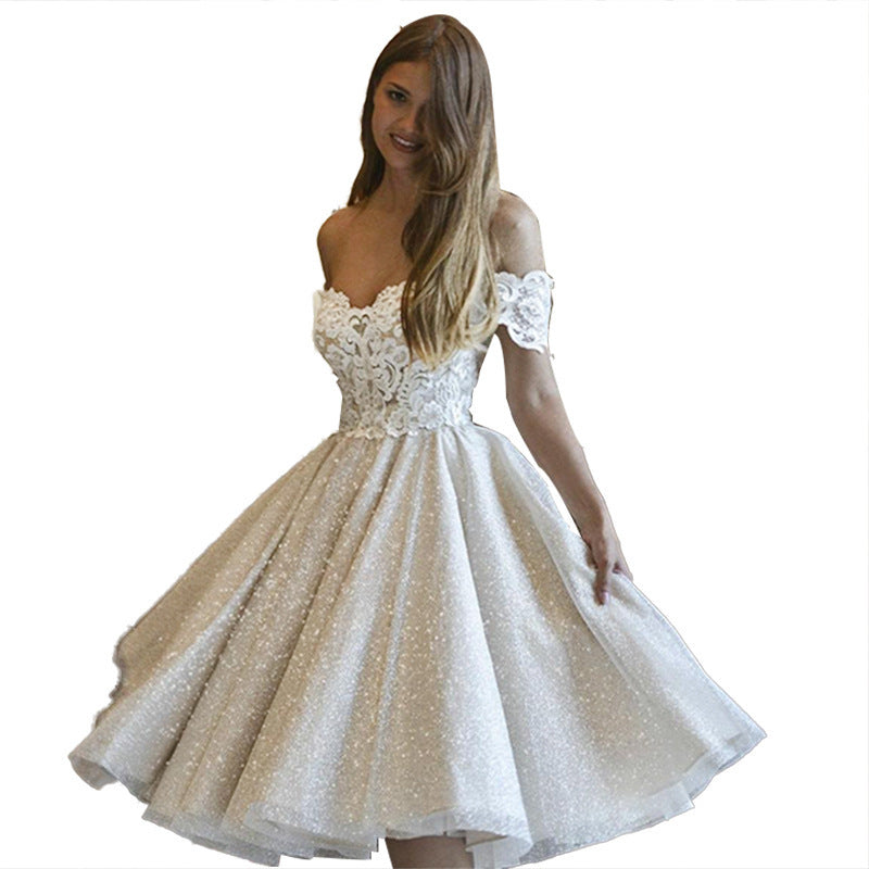 Shining Lace Applique Evening Princess Short Dress