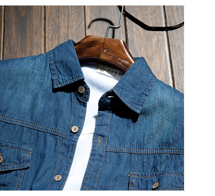 Spring And Autumn Long Sleeve Denim Shirt Jacket Slim Style Men's Thin