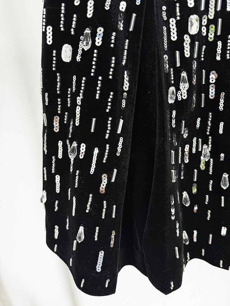 Fashion Bead Pleuche Top Mid-length Dress Set