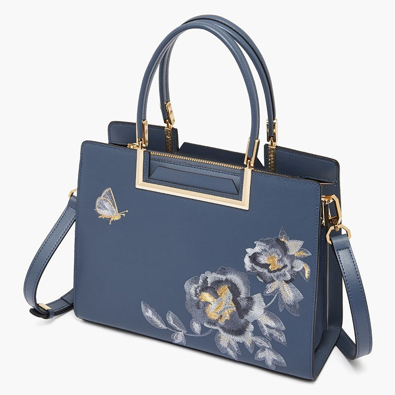 Sac bandoulière en cuir refente de vache brodé pour femme