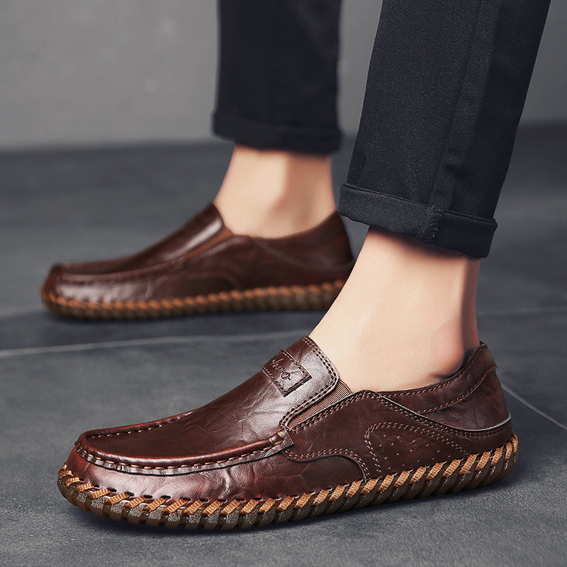Chaussures décontractées pour homme en cuir véritable souple faites à la main avec surpiqûres