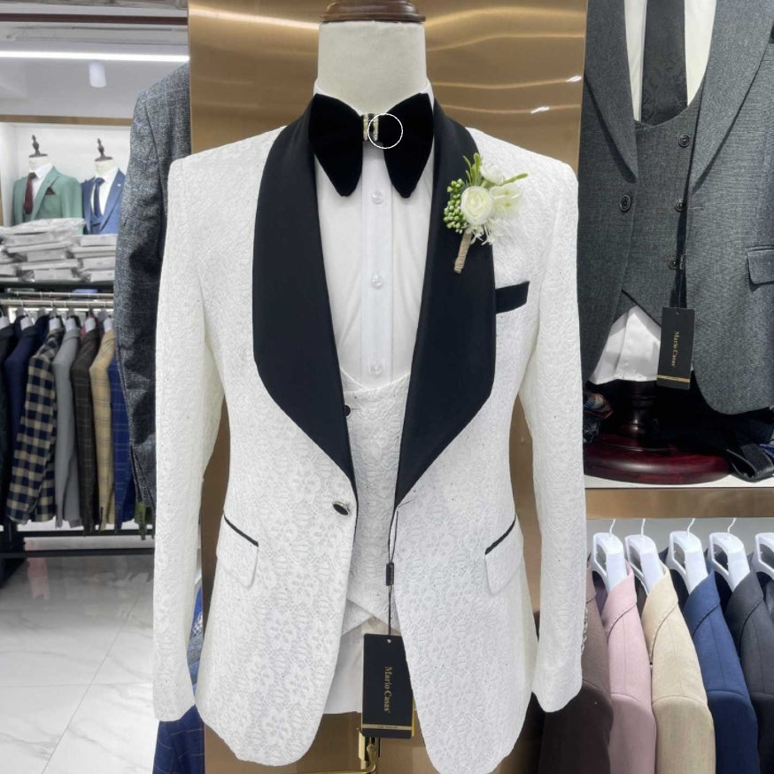 Shiny Black Men's 3-Piece Suit Set Slim Fit Wedding Groomsmen