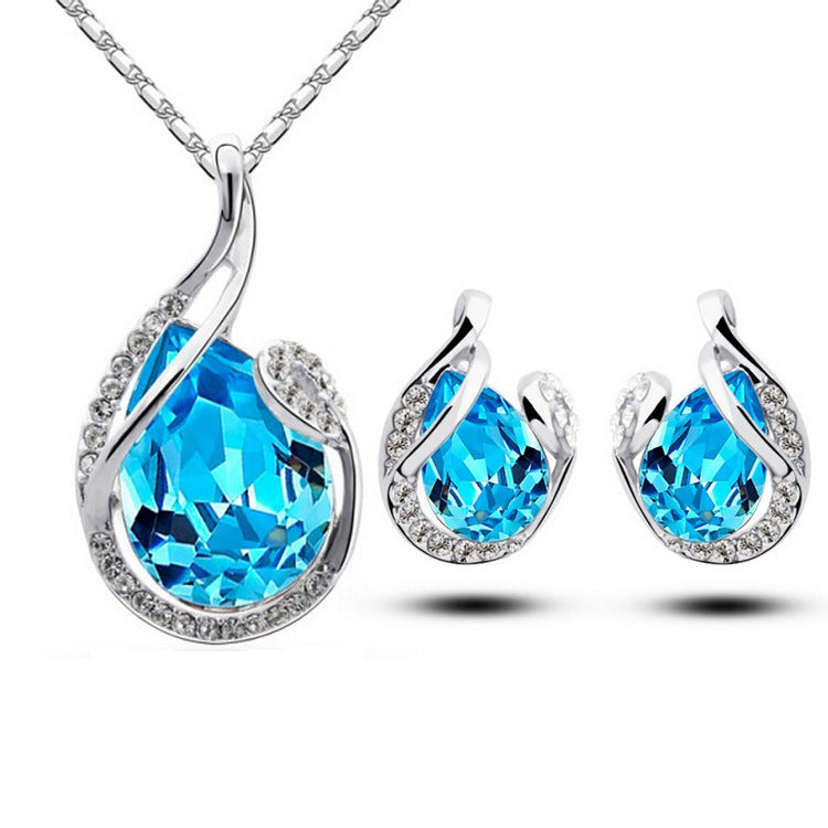 🎁 Ensemble de 3 pièces : collier et boucles d'oreilles en strass, bijoux tendance en forme de goutte d'eau pour femme, idéal pour la Saint-Valentin (100 % de réduction)