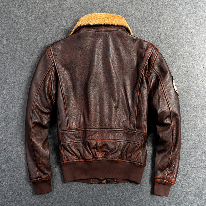 Blouson de moto en cuir véritable première couche pour homme avec col amovible