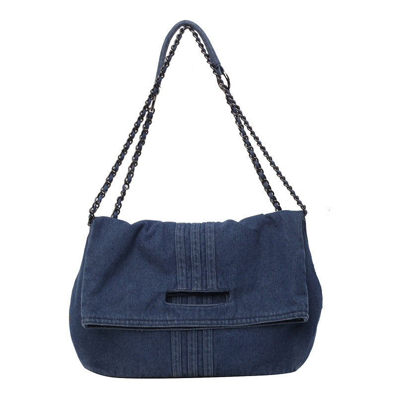 Denim Simple Shoulder Messenger Bag with Chain Detail