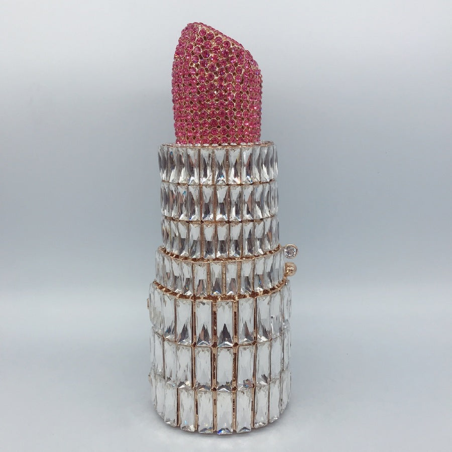 حقيبة يد نسائية للسهرة بشكل أحمر الشفاه مرصعة بالألماس 21.5 سم جلد صناعي