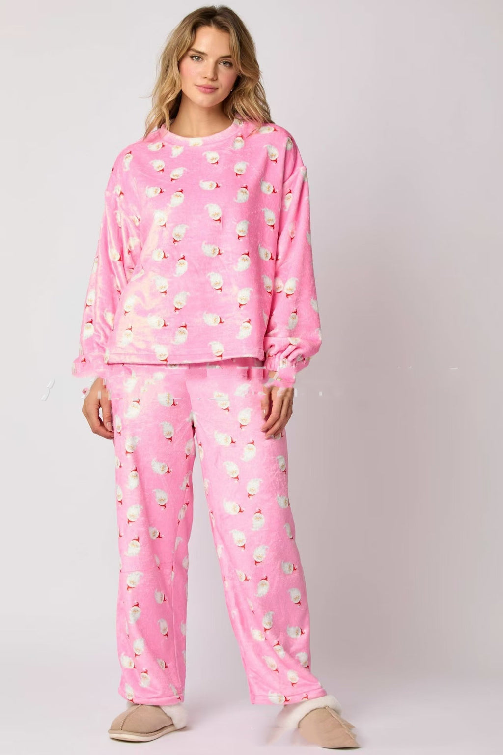 Ensemble de pyjama en flanelle décontracté 2 pièces pour femme chemise de détente de Noël à manches longues