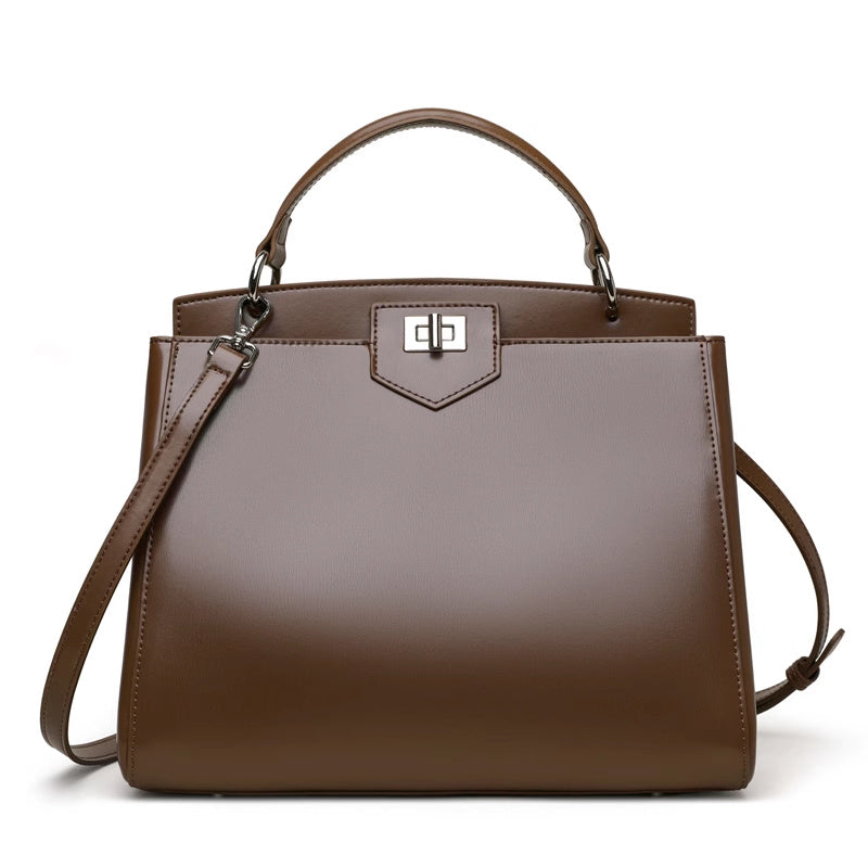 Sac à main en cuir de vachette double couche grande capacité pour femme
