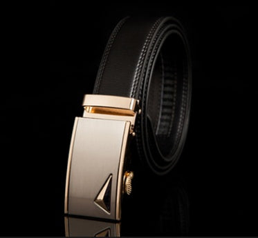 Men's Leather Automatic Buckle Belt 3.55CM Wide with Gold Buckle Head