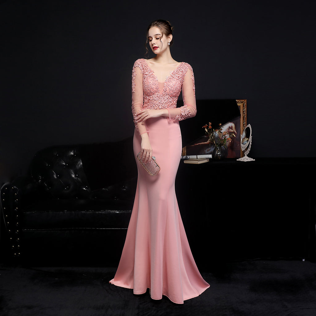 Women's High Waist Lace Diamond Toast Dress Long Sleeve