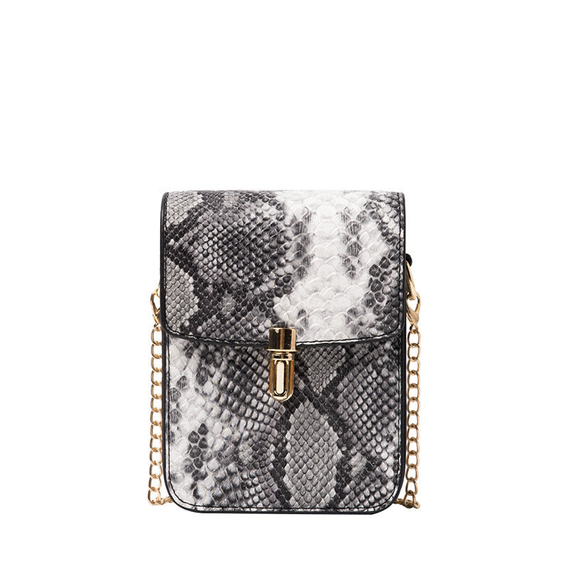 Snakeskin One-Shoulder Lock Bag for Women