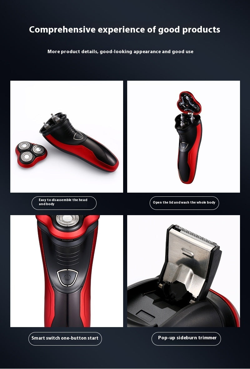 Rasoir Électrique Rechargeable pour Hommes - Rouge, Entièrement Lavable, 60 min d'Autonomie