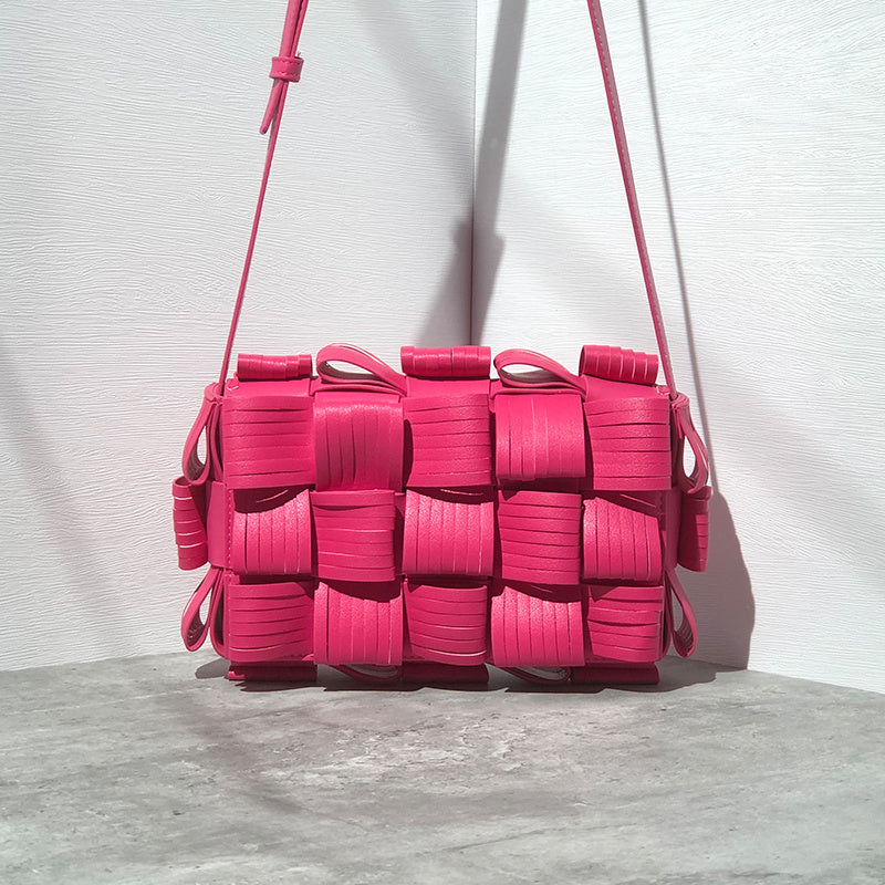 Leather Woven Cowhide One Shoulder Casual Messenger Bag