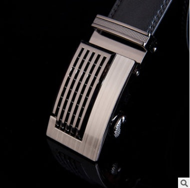 Men's Leather Automatic Buckle Belt 3.55CM Wide with Gold Buckle Head