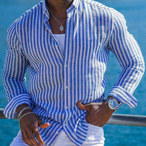 Summer Menswear 3D Print Lapel Long Sleeve Shirt