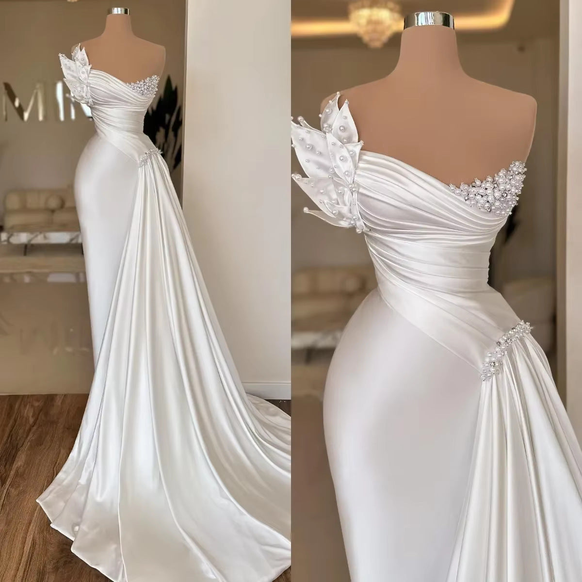 White Graceful Satin Lightweight Sleeveless Wedding Dress Long
