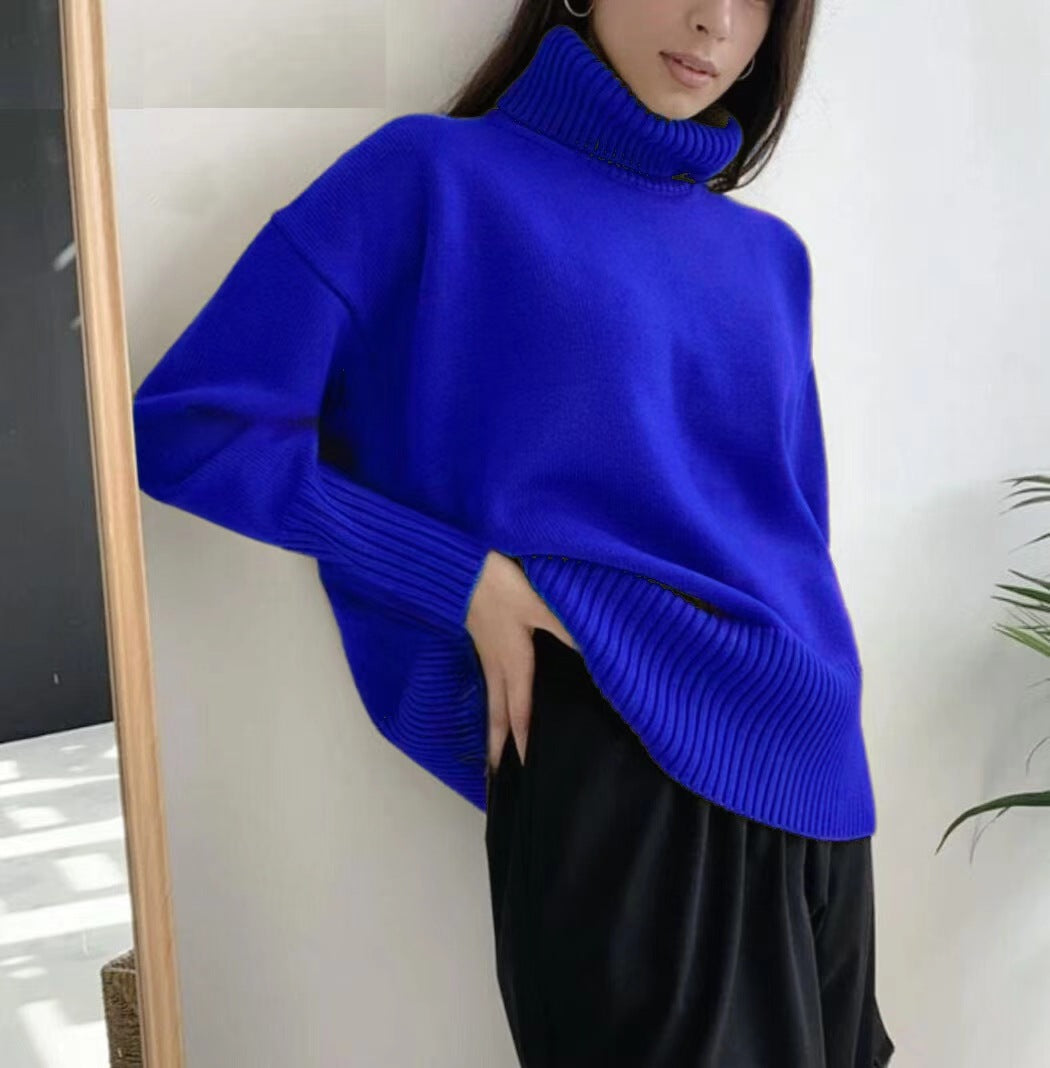 Soft Comfortable High Polo Collar Solid Color Pullover