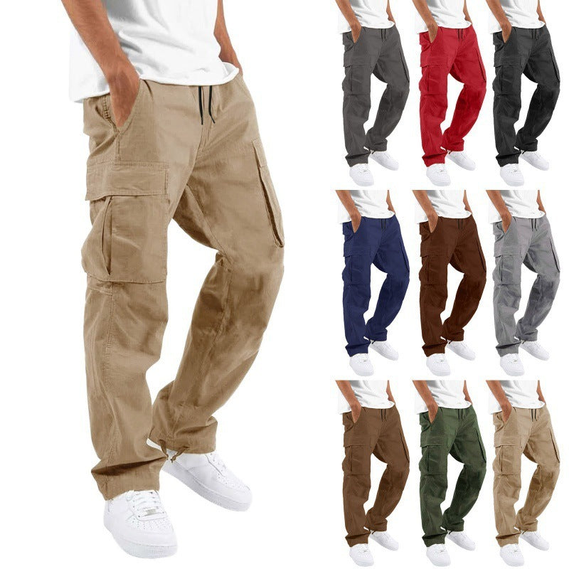 Pantalon Décontracté Multipoches avec Cordon de Serrage en Mélange de Coton