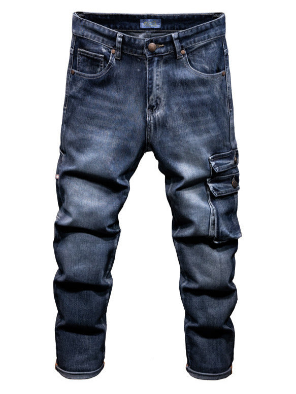 Hip Hop Men's Retro Nostalgic Multi-Pocket Denim Pants