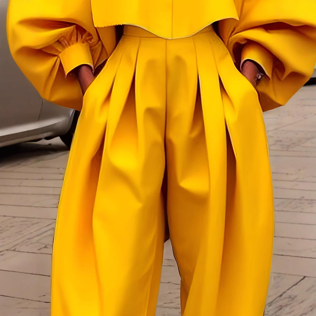 Ensemble sweat à capuche asymétrique à manches longues et pantalon sarouel jaune tournesol pour femme