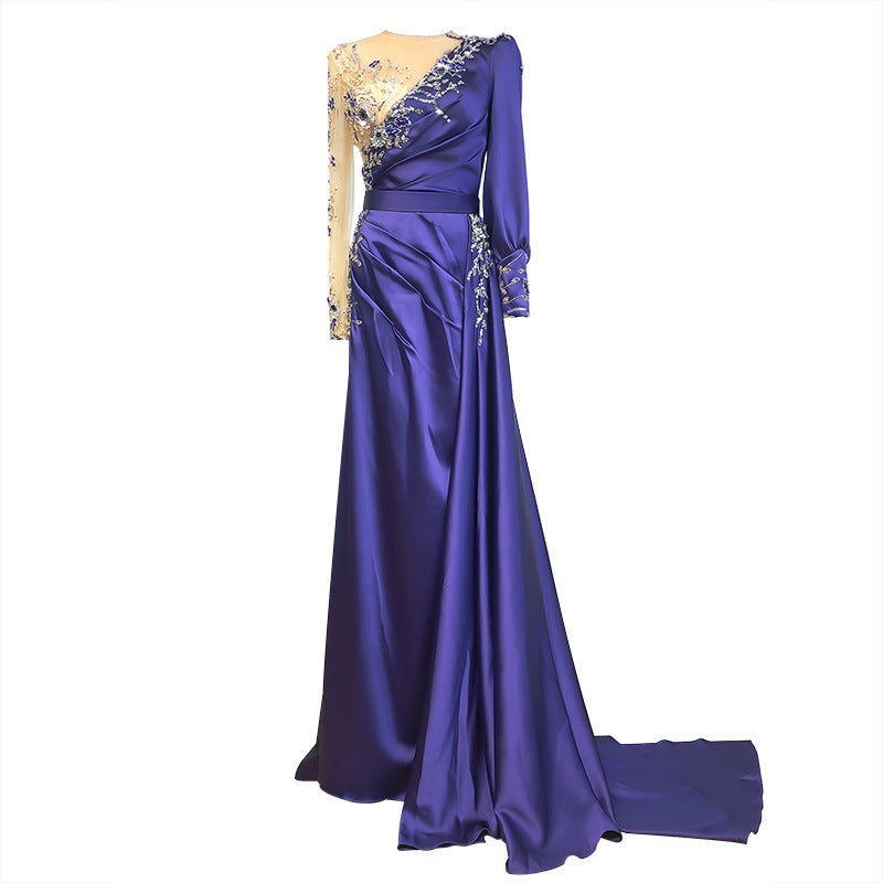 Robe Col Rond Satinée Slim Fit Rouge Lie de Vin