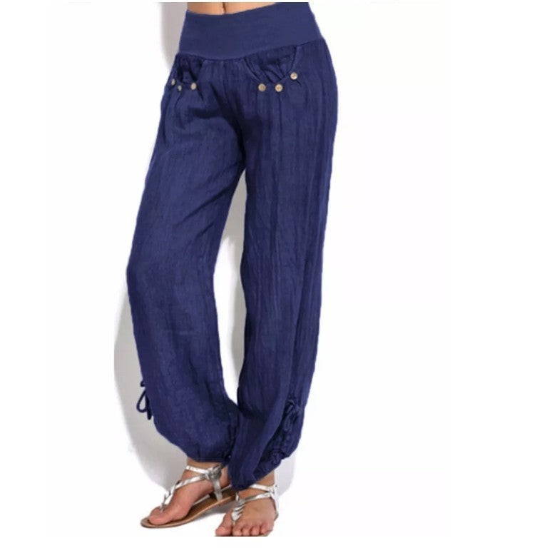 Loose Button Wide-Leg Casual Trousers for Women