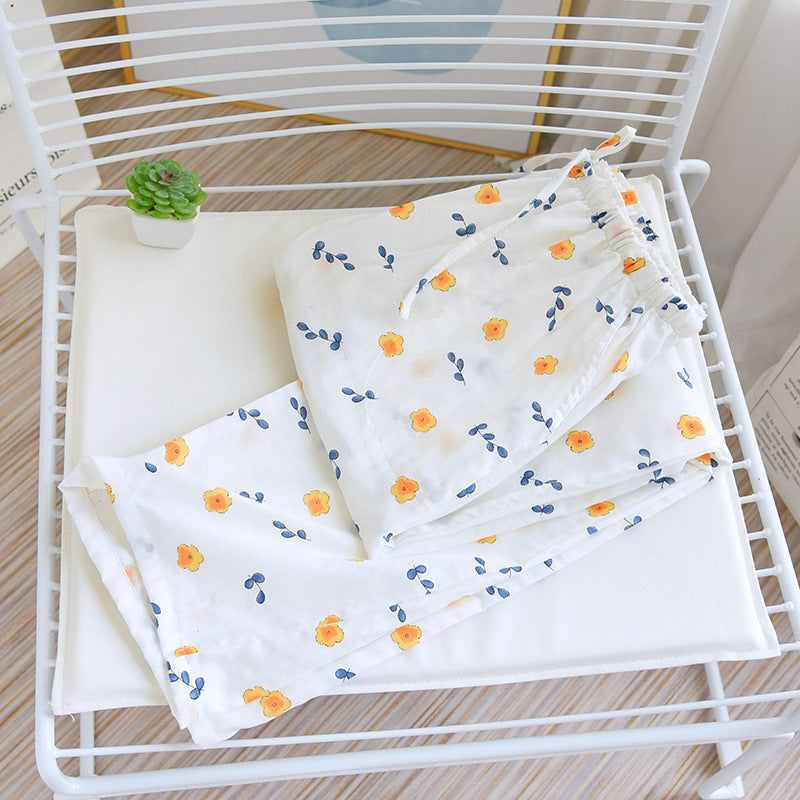 Women's Cotton Double Layer Gauze Multicolor Home Pajama Pants