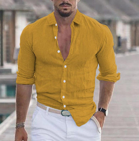 Men's Linen Shirt Button Shirt Beach Shirt Solid Color